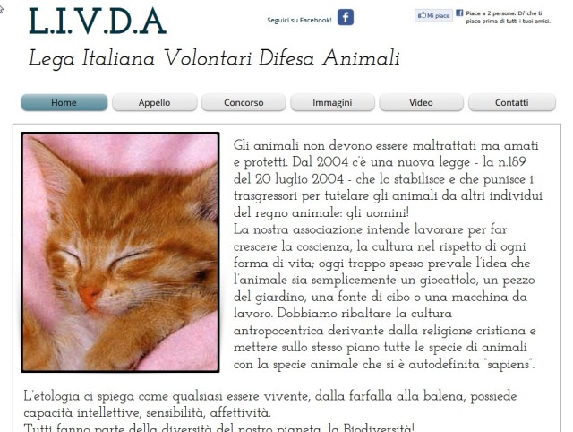 Sito della associazione LIVDA (Lega Italiana Volontari Difesa Animali)