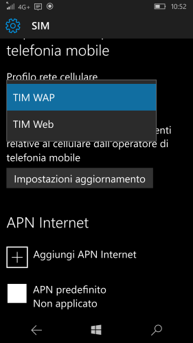 Two possible TIM mobile network profiles available