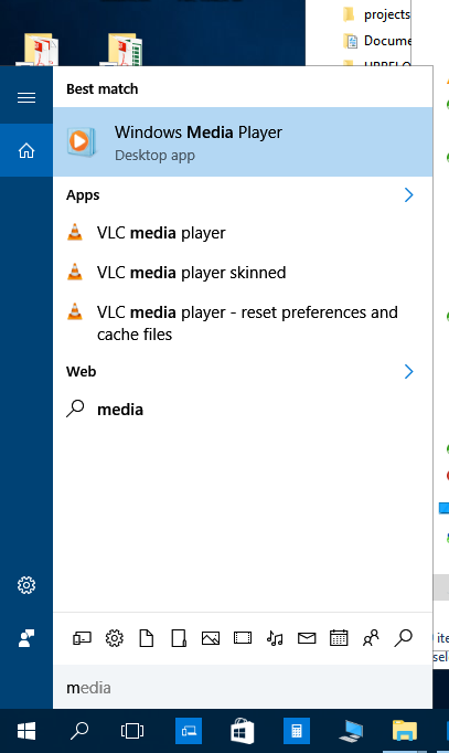 Launch of Windows Media Player searching with Cortana