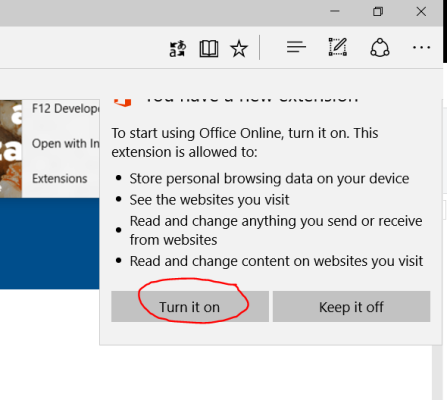 Turn on the Office Online extension