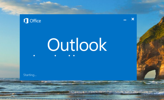 Outlook remains stuck with the starting blu rectangle