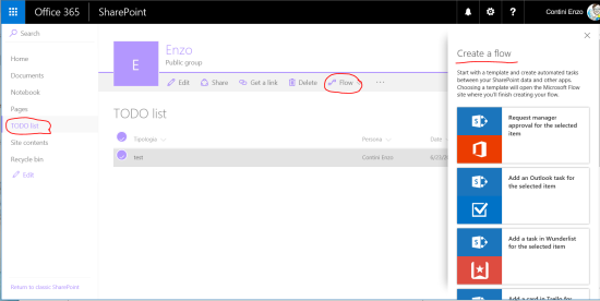 Custom list creation with a possible creation of a specific flow defined with Microsoft Flow
